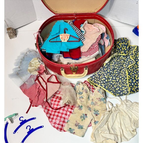 Unknown Other - Vintage Doll Clothing Lot With Red Case & Accessories Dresses Bonnets Estate Sal